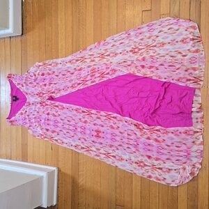 JM Collection, Maxi Dress Multicolored Pleated Sheer Overlay, EUC, Women's 0X